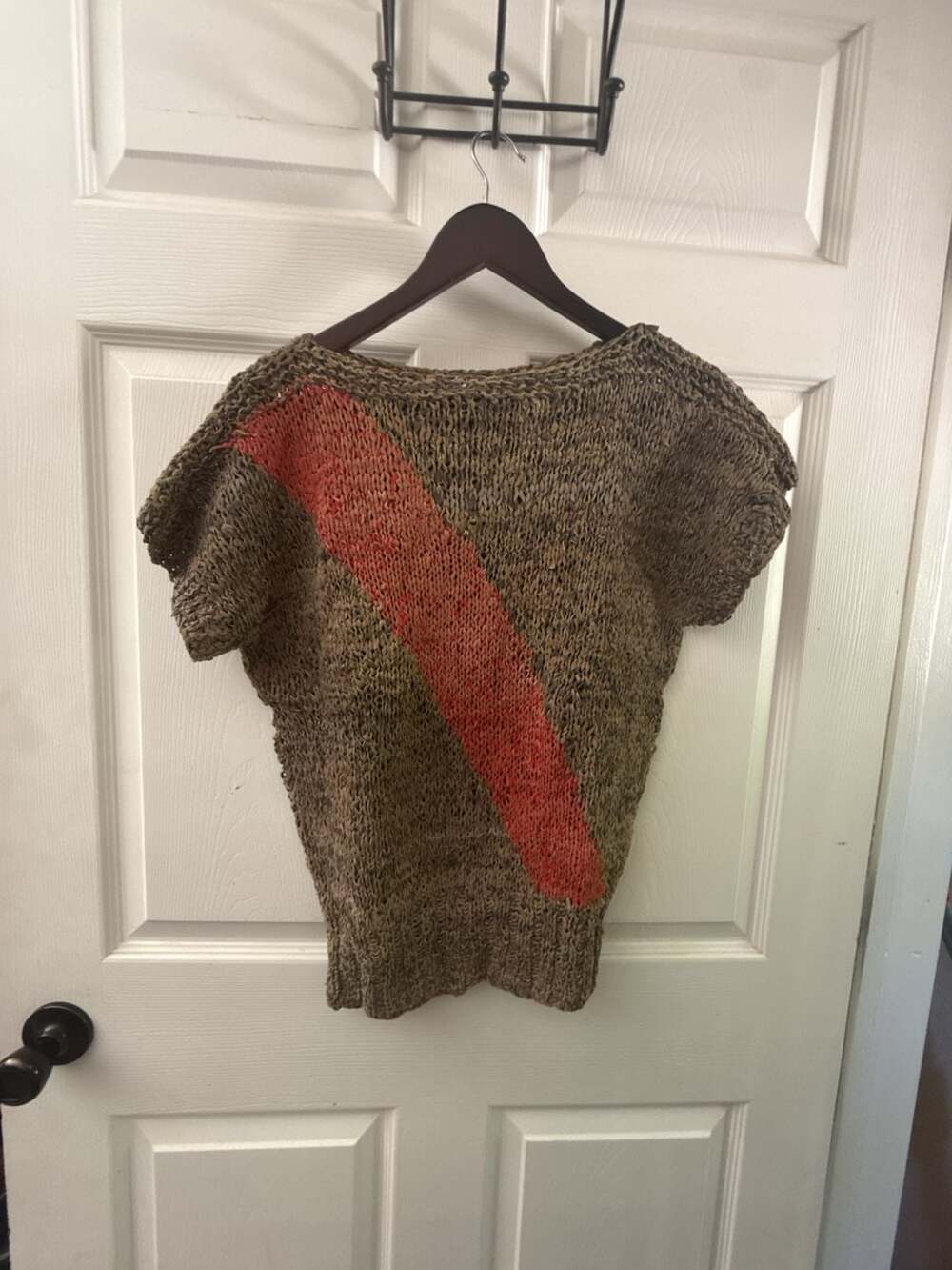 Vintage Woven Lambs Leather Short Sleeve Top Brown and Red